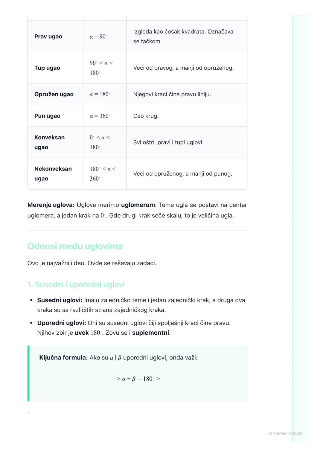 # Ugao

Uvod u uglove

Ugao je deo ravni ograničen sa dve poluprave koje imaju zajedničku početnu
tačku. Te poluprave se zovu kraci ugla, a 