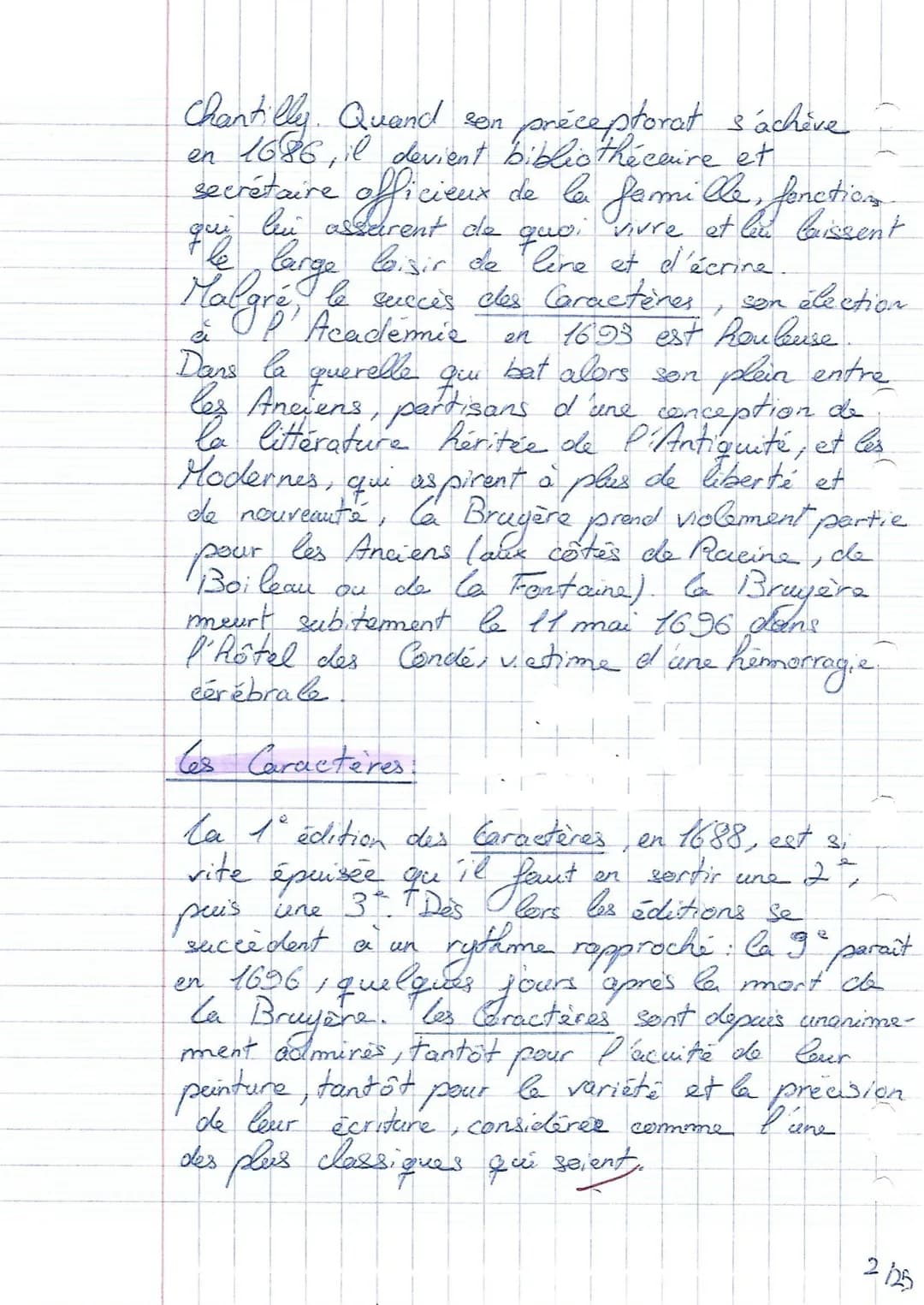 
<p>La Bruyère est né à Paris en 1645 dans une famille aisée. Après ses études secondaires, il obtient sa licence de droit, et devient avoca