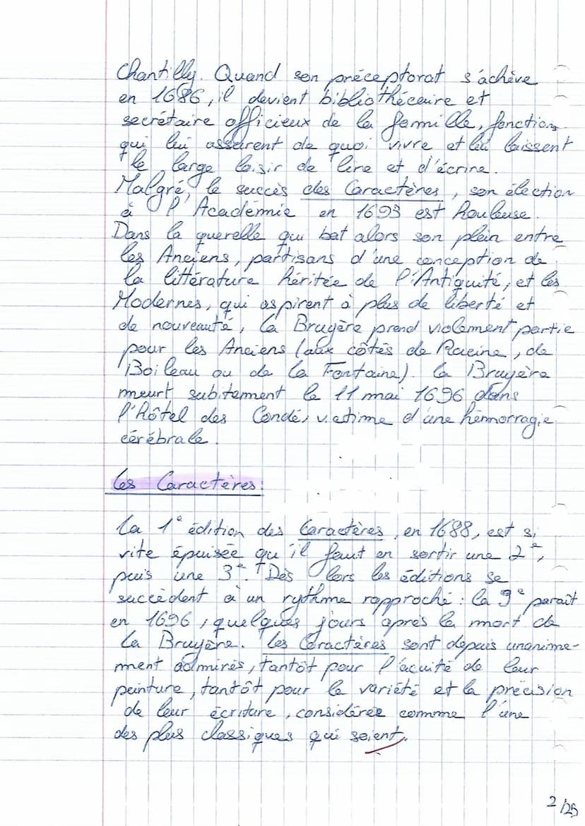
<p>La Bruyère est né à Paris en 1645 dans une famille aisée. Après ses études secondaires, il obtient sa licence de droit, et devient avoca