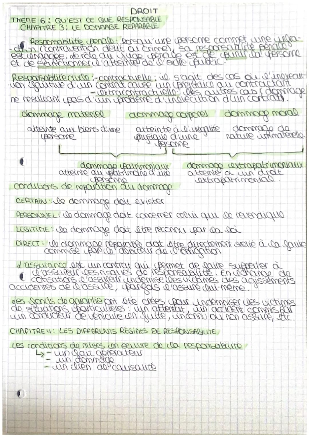 DROIT
THENE 6: QU'EST CE QUE RESPONSABLE
CHAPITRE 3: LE DOMMAGE REPARABLE
Responsabilite penale: lorsqu'wire persome commet wine infra-
-cti