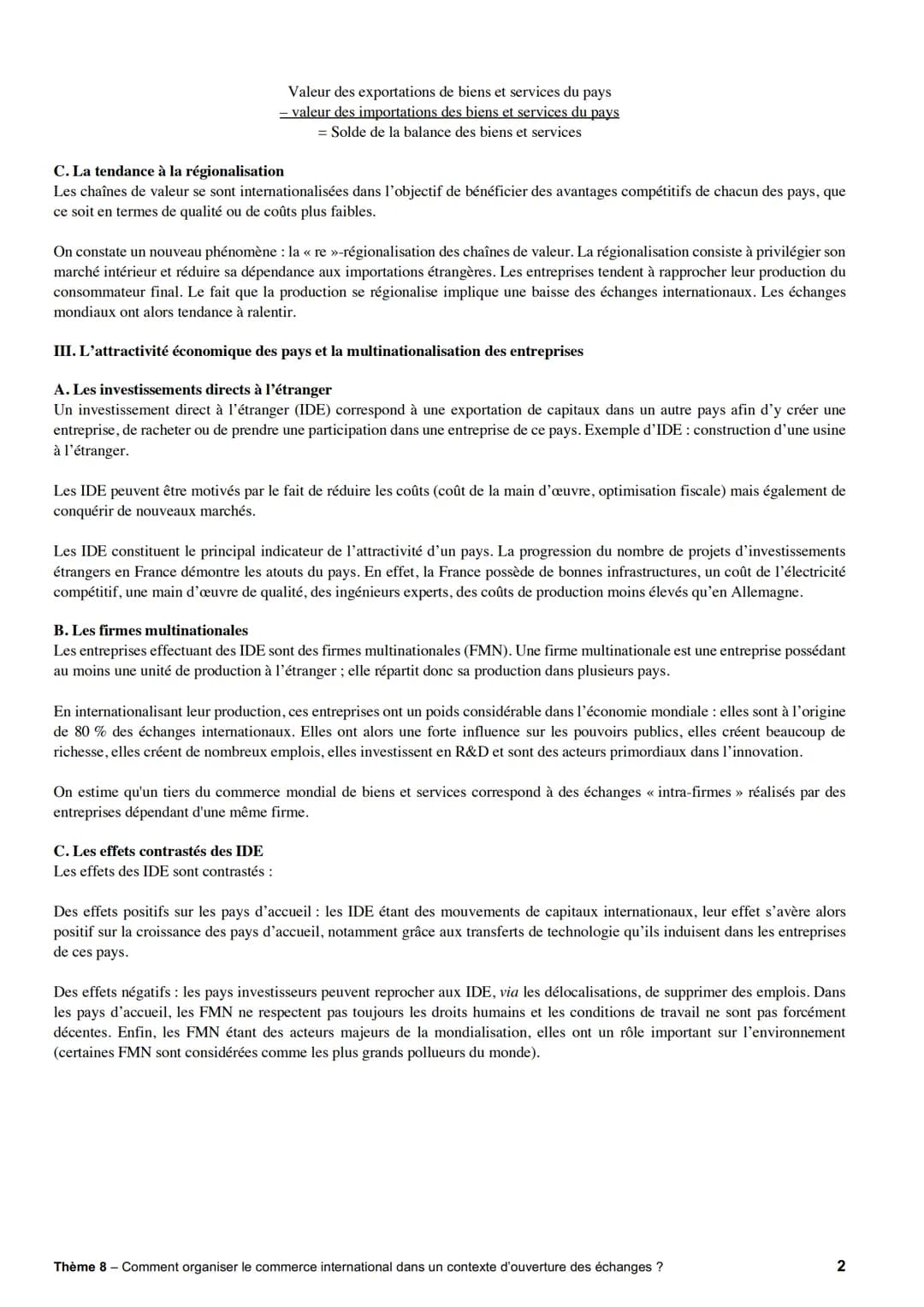 Thème 8: Comment organiser le commerce international dans un contexte d'ouverture des
échanges
CHAPITRE : Les transformations du commerce mo