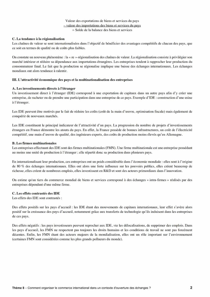 Thème 8: Comment organiser le commerce international dans un contexte d'ouverture des
échanges
CHAPITRE : Les transformations du commerce mo