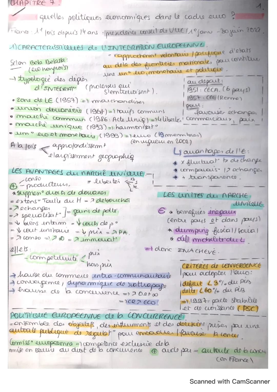 Cours sur l'intégration européenne et les politiques économiques