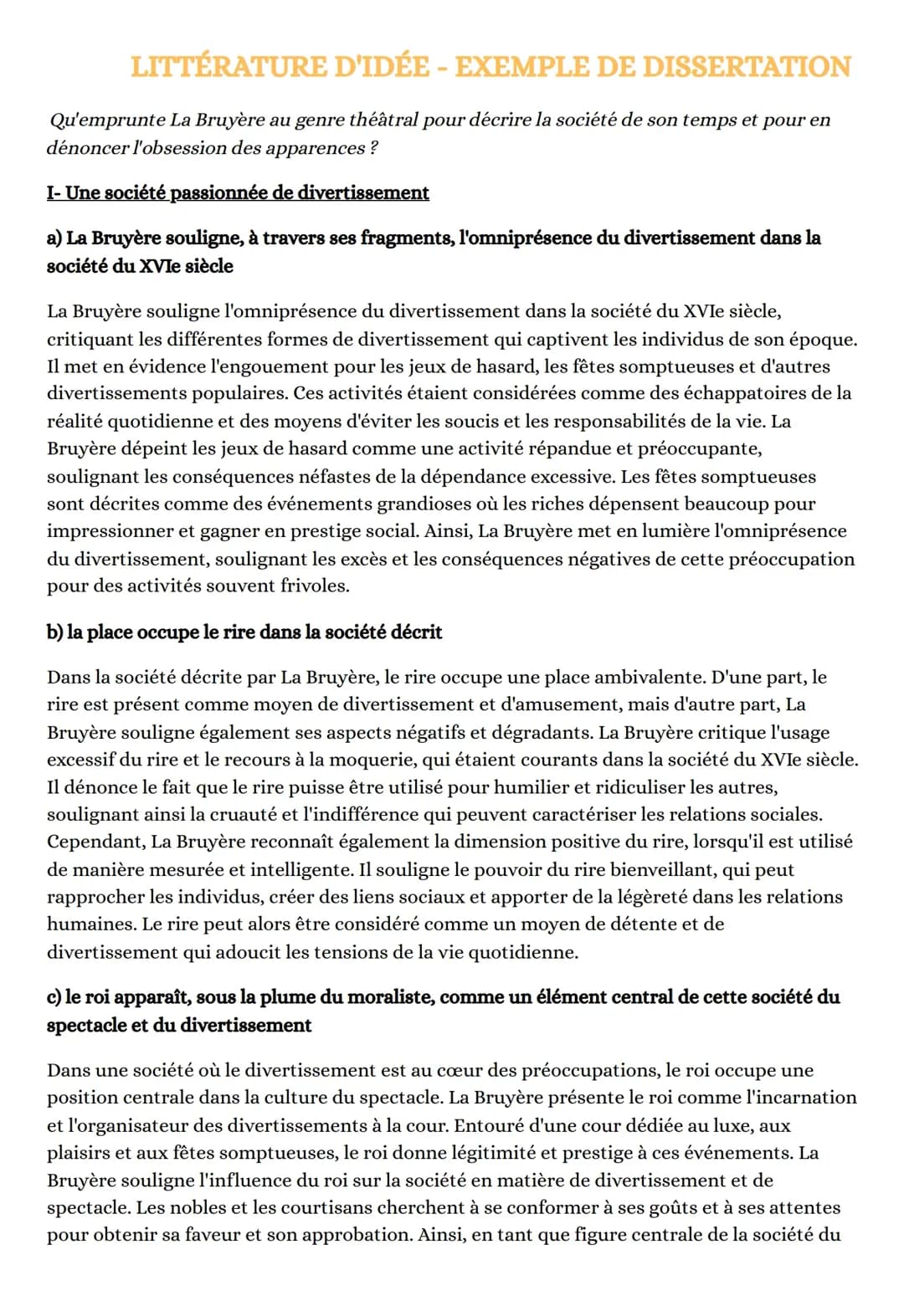 Dissertation Littérature d'Idée Exemple et Corrigé - La Bruyère