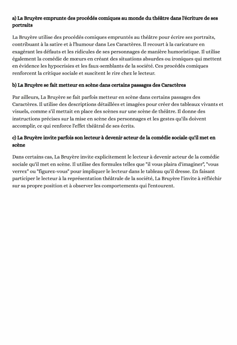 LITTÉRATURE D'IDÉE - EXEMPLE DE DISSERTATION
Qu'emprunte La Bruyère au genre théâtral pour décrire la société de son temps et pour en
dénonc