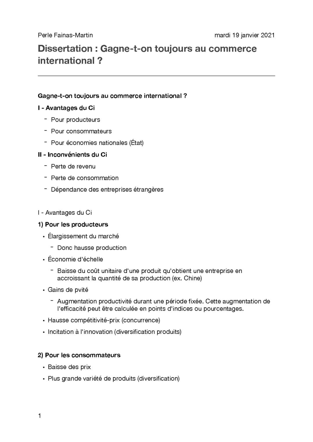 Les Avantages et Inconvénients du Commerce International Pour les Enfants - PDF Résumé