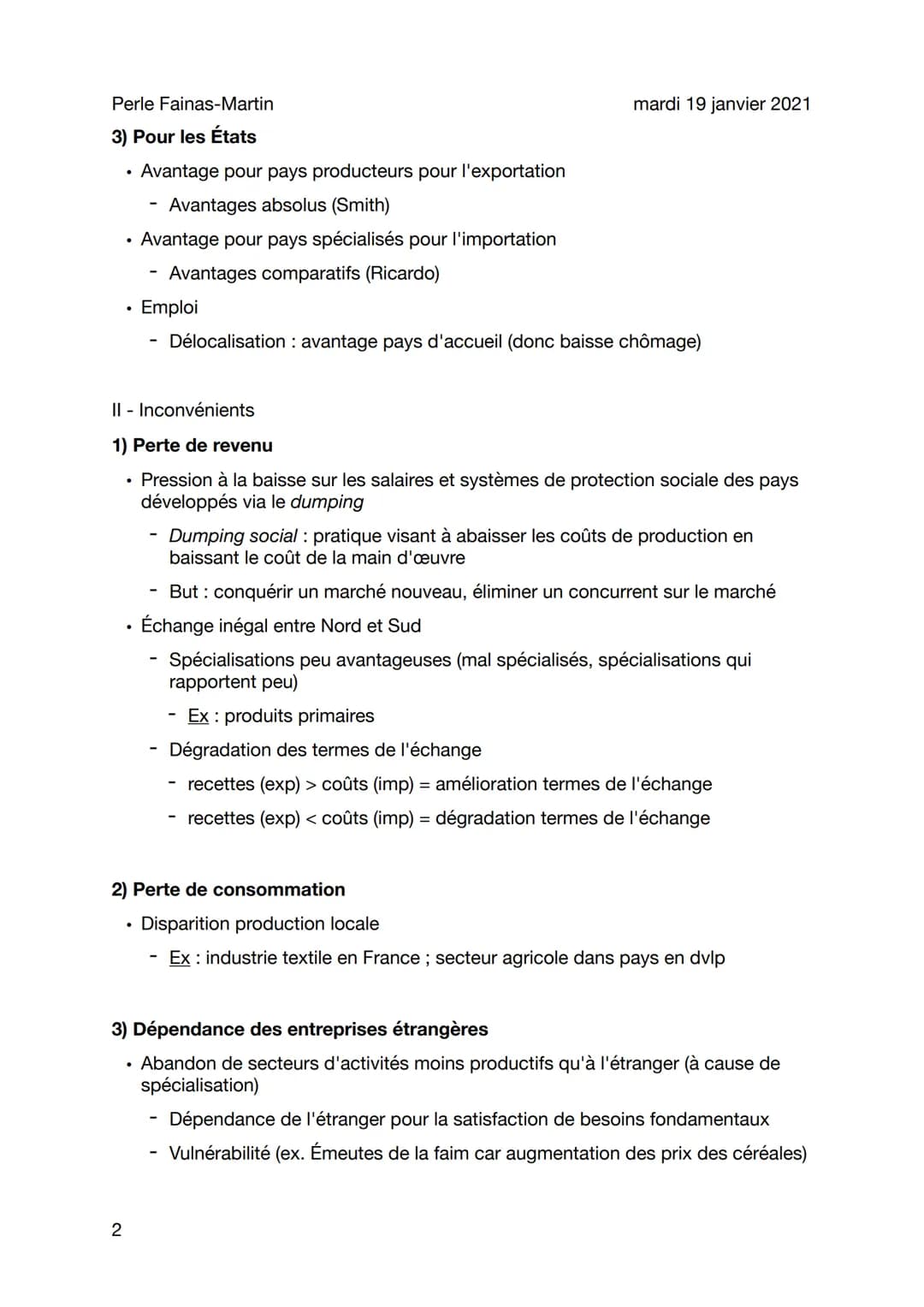 Perle Fainas-Martin
mardi 19 janvier 2021
Dissertation : Gagne-t-on toujours au commerce
international ?
Gagne-t-on toujours au commerce int