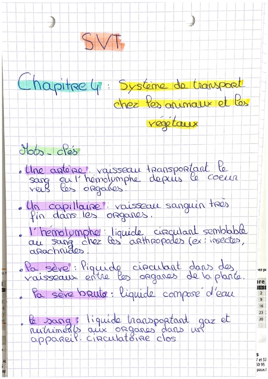 z,
1:
Ə
SVT
Chapitre 4: Systeme de transport
47
chez les animaux et les
régétaux
a
)
Mots-clés
• Une aptope vaisseau transportant le
ou l' h