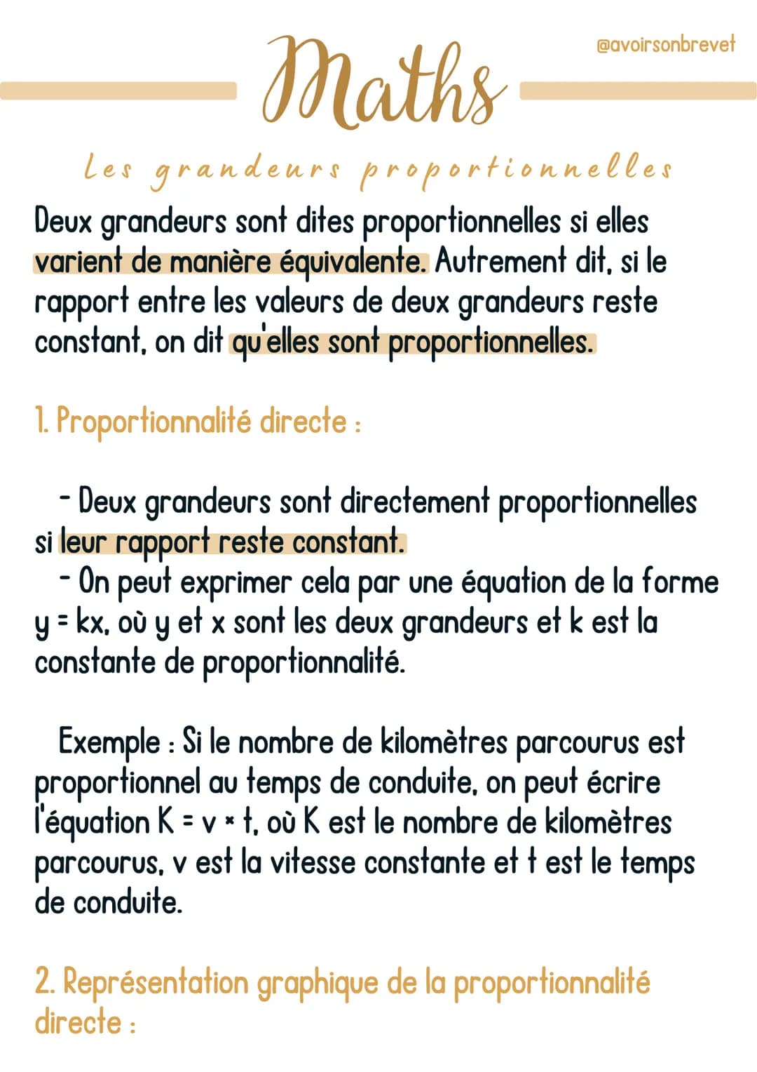 @avoirsonbrevet
Maths
Les grandeurs proportionnelles
Deux grandeurs sont dites proportionnelles si elles
varient de manière équivalente. Aut