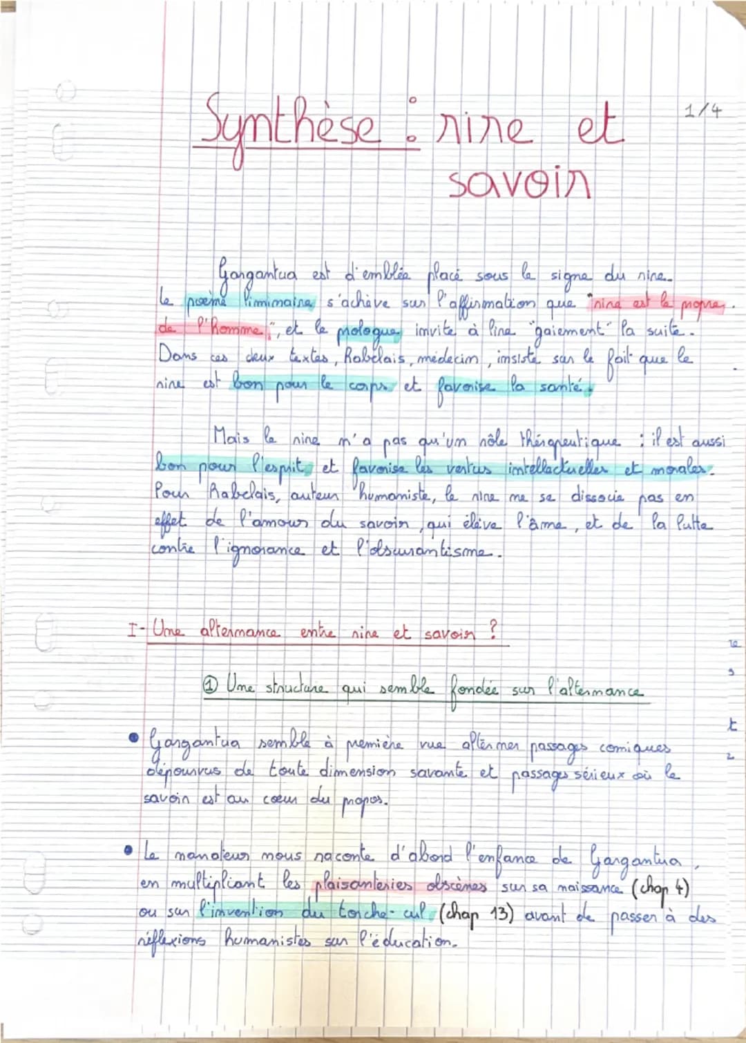 ③ Gargantua cultive l'ambiguïté
pour former l'intelligence du Eecteur
-Em soulignant les limites
des lectures qui cherchent un
savoir tout
B