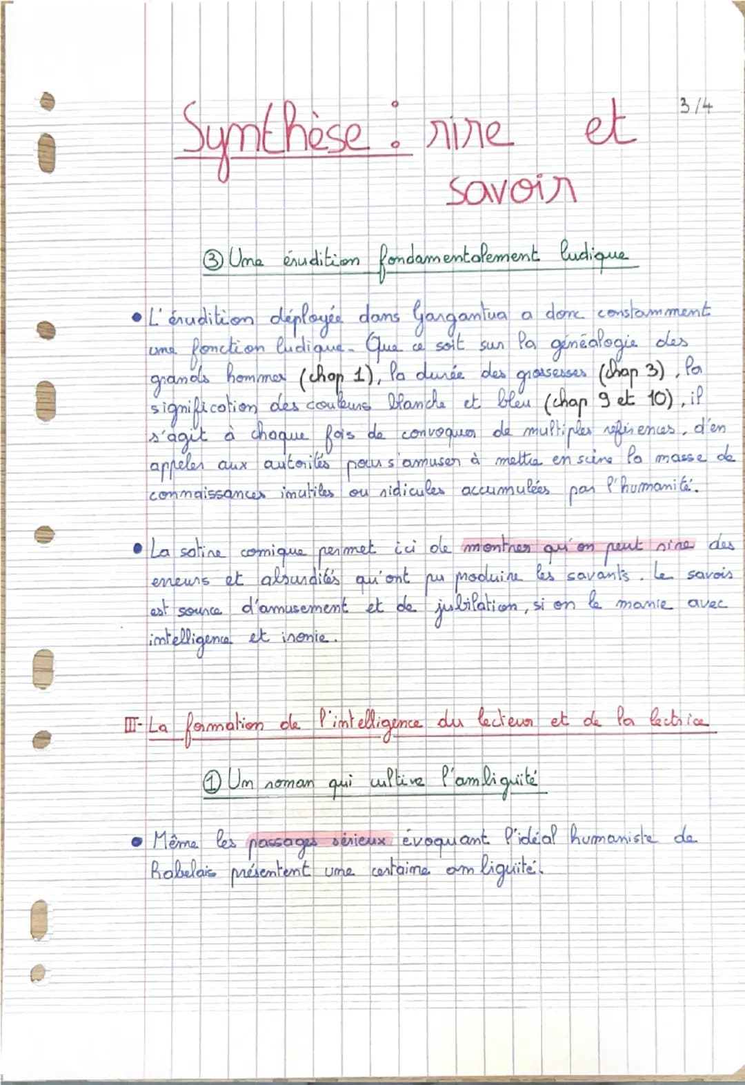 ③ Gargantua cultive l'ambiguïté
pour former l'intelligence du Eecteur
-Em soulignant les limites
des lectures qui cherchent un
savoir tout
B
