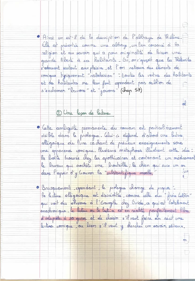 ③ Gargantua cultive l'ambiguïté
pour former l'intelligence du Eecteur
-Em soulignant les limites
des lectures qui cherchent un
savoir tout
B