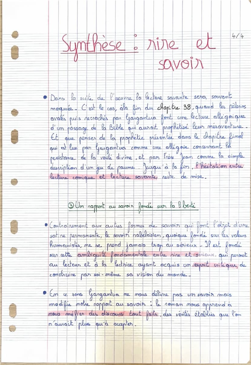 ③ Gargantua cultive l'ambiguïté
pour former l'intelligence du Eecteur
-Em soulignant les limites
des lectures qui cherchent un
savoir tout
B