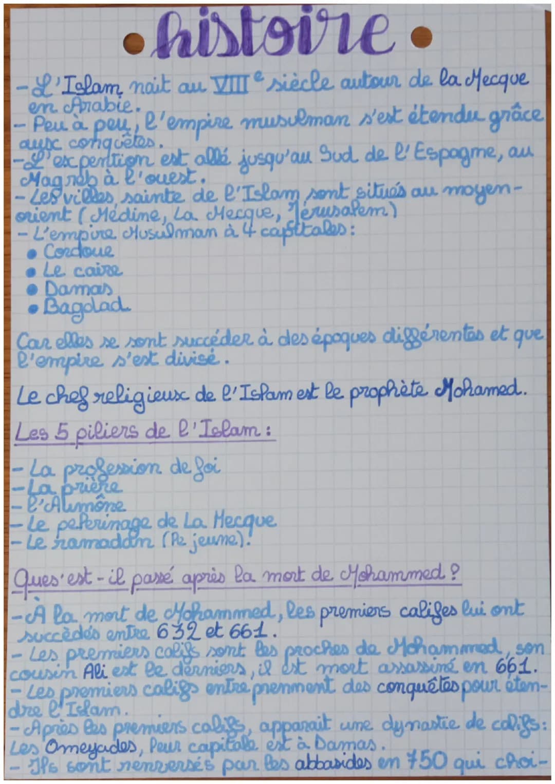 histoire.
L'Islam, nait au VIII e siècle autour de la Mecque
en Arabie.
- Peu à peu, l'empire musulman s'est étendu grâce
aux conquêtes.
-L'
