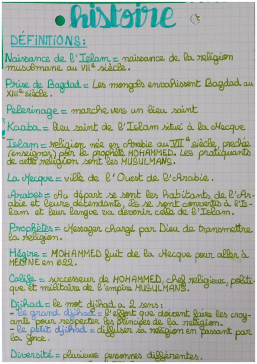 histoire.
L'Islam, nait au VIII e siècle autour de la Mecque
en Arabie.
- Peu à peu, l'empire musulman s'est étendu grâce
aux conquêtes.
-L'
