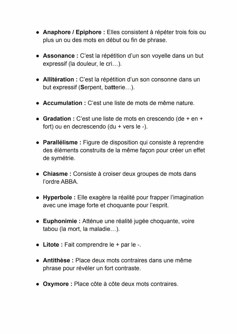 Français
Chapitre n°1 - Les figures de rhétorique
Une figure de rhétorique permet de rendre des propos plus
expressifs, impressionnants....
