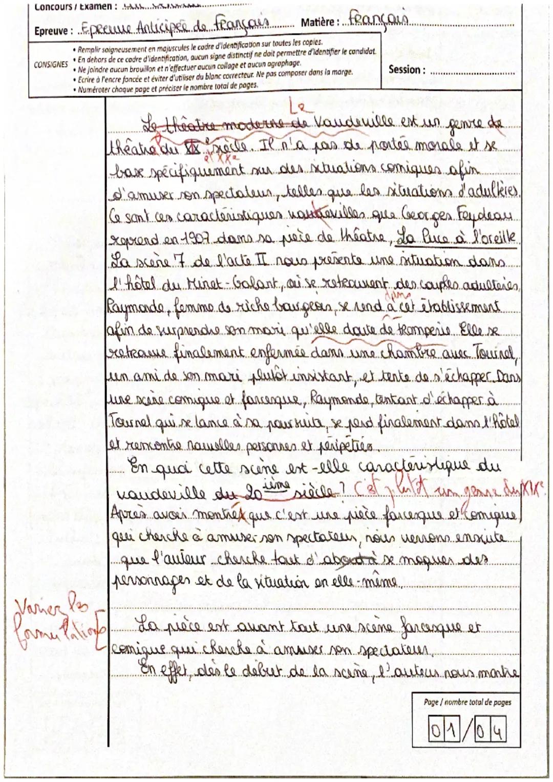 Loncours/ Examen: h...
Epreuve : Epreuve. Anticipes de françois Matière : ..
Remplir soigneusement en majuscules le cadre d'identification s