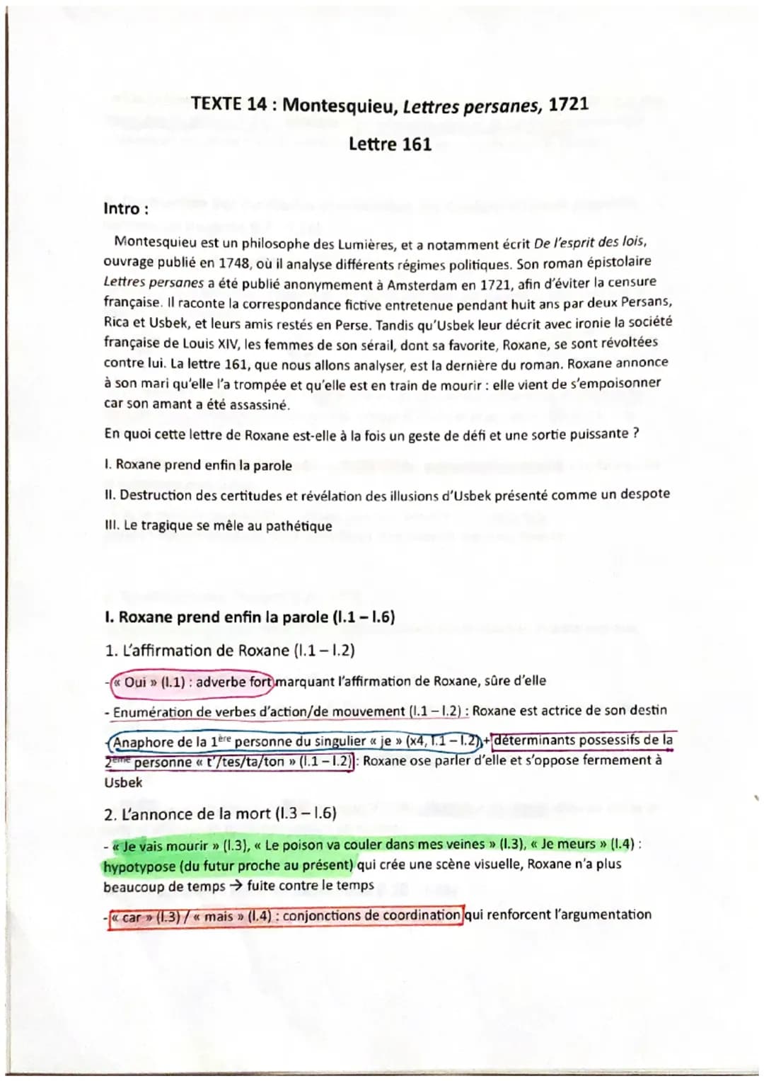 Intro:
TEXTE 14: Montesquieu, Lettres persanes, 1721
Lettre 161
Montesquieu est un philosophe des Lumières, et a notamment écrit De l'esprit