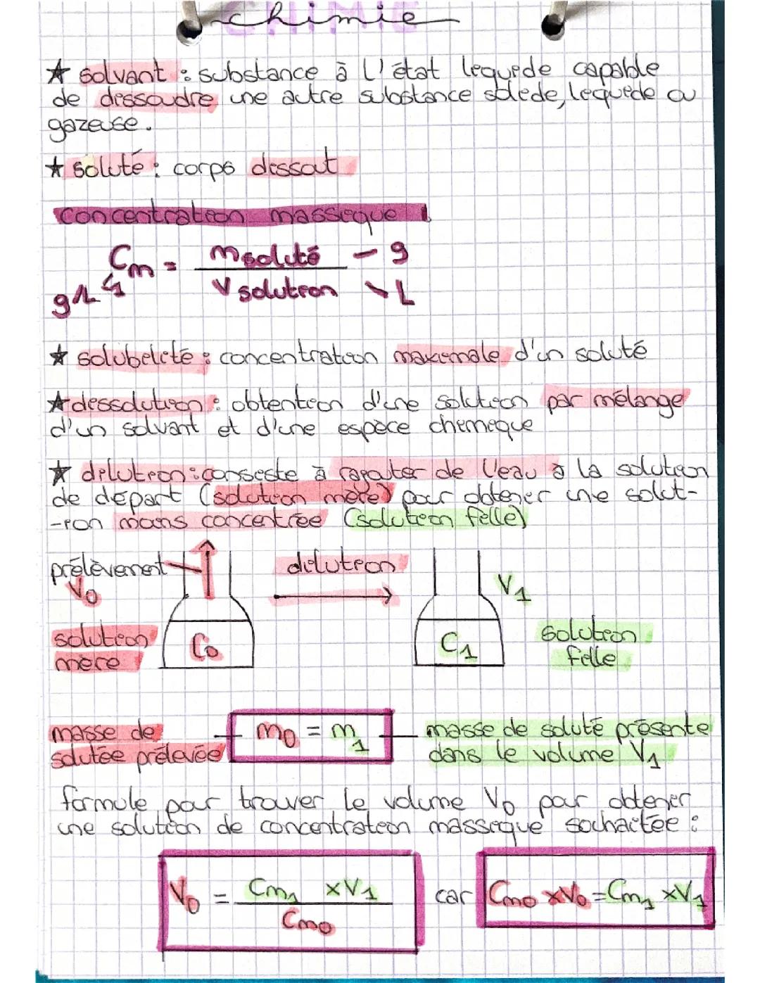 Concentration massique, dilution et dissolution 