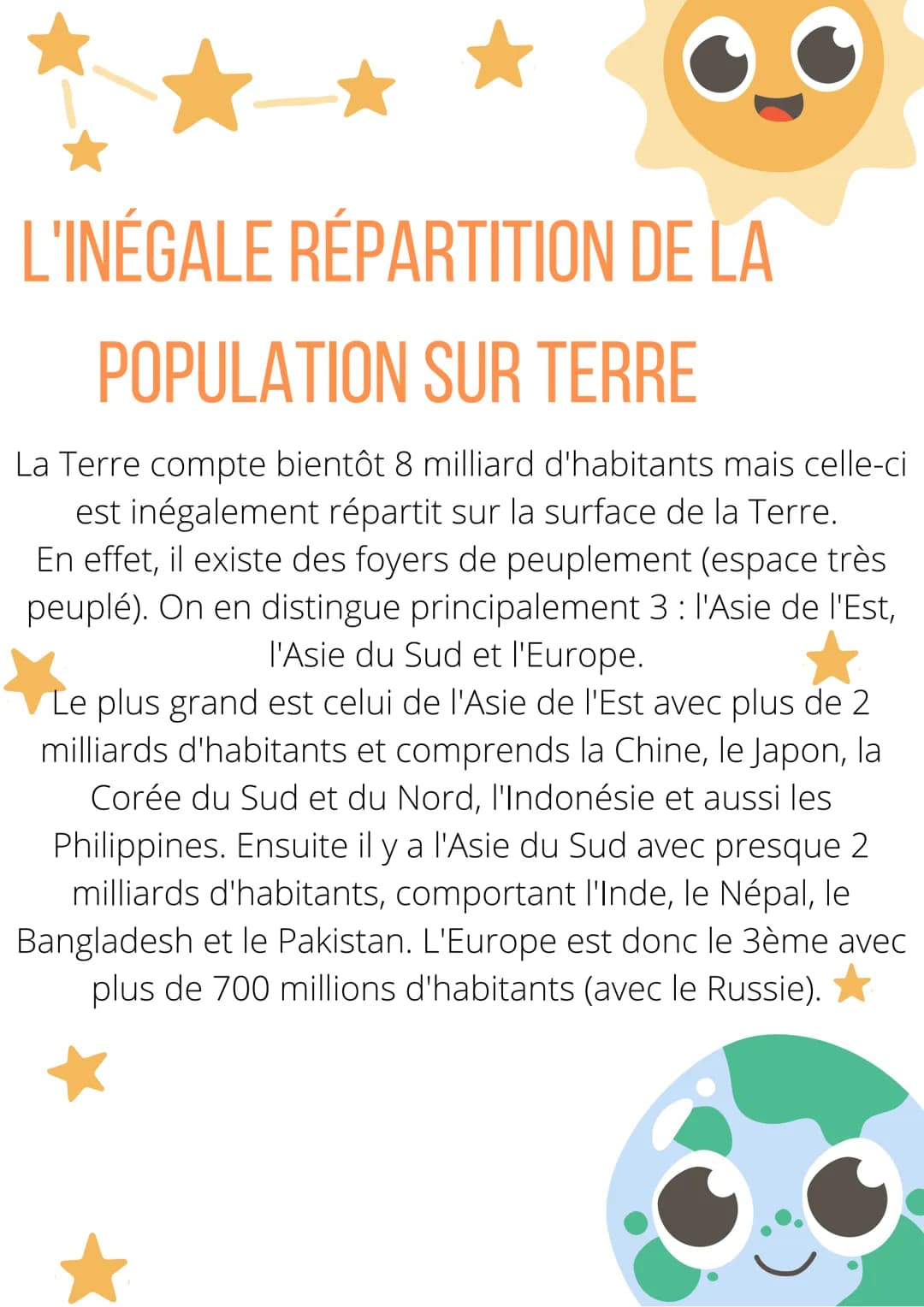 -
L'INÉGALE RÉPARTITION DE LA
POPULATION SUR TERRE
La Terre compte bientôt 8 milliard d'habitants mais celle-ci
est inégalement répartit sur