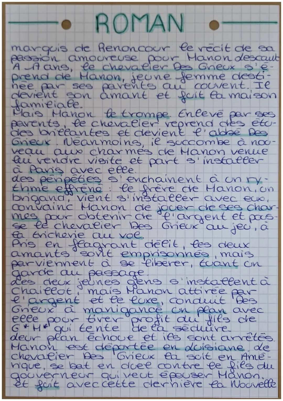 ROMAN •
MANON LESCAUT
Titre: Manon Lescaut
Auteur: Abbe Prevost
Date: 1731
Houvement litteraire: Lumières
Genre: roman
Parcours: personnage 
