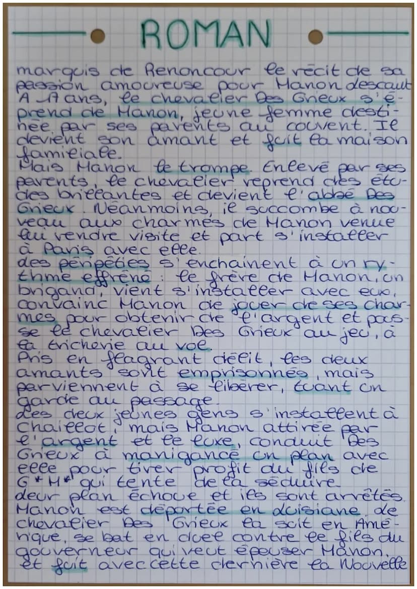 ROMAN •
MANON LESCAUT
Titre: Manon Lescaut
Auteur: Abbe Prevost
Date: 1731
Houvement litteraire: Lumières
Genre: roman
Parcours: personnage 