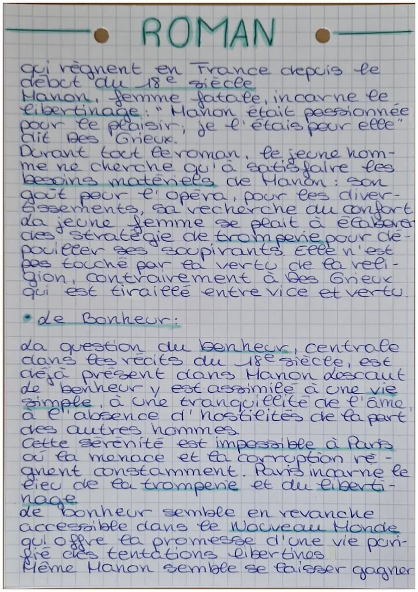 ROMAN •
MANON LESCAUT
Titre: Manon Lescaut
Auteur: Abbe Prevost
Date: 1731
Houvement litteraire: Lumières
Genre: roman
Parcours: personnage 