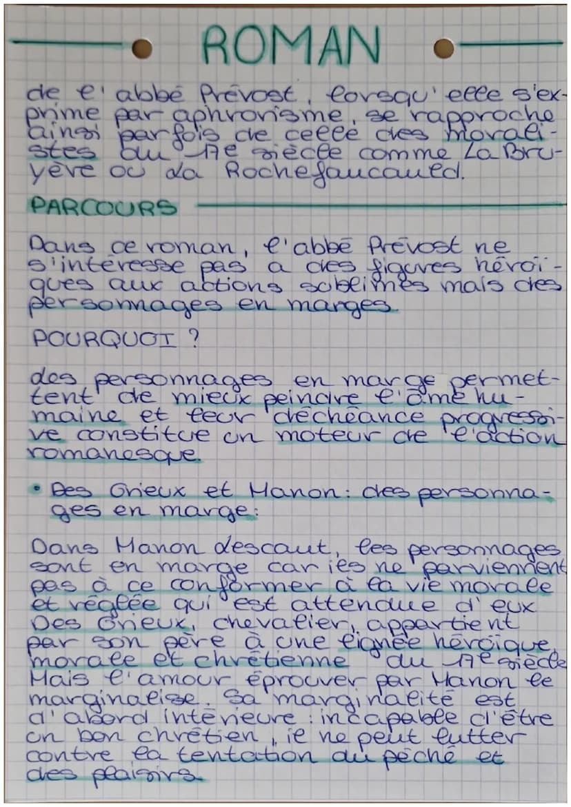 ROMAN •
MANON LESCAUT
Titre: Manon Lescaut
Auteur: Abbe Prevost
Date: 1731
Houvement litteraire: Lumières
Genre: roman
Parcours: personnage 
