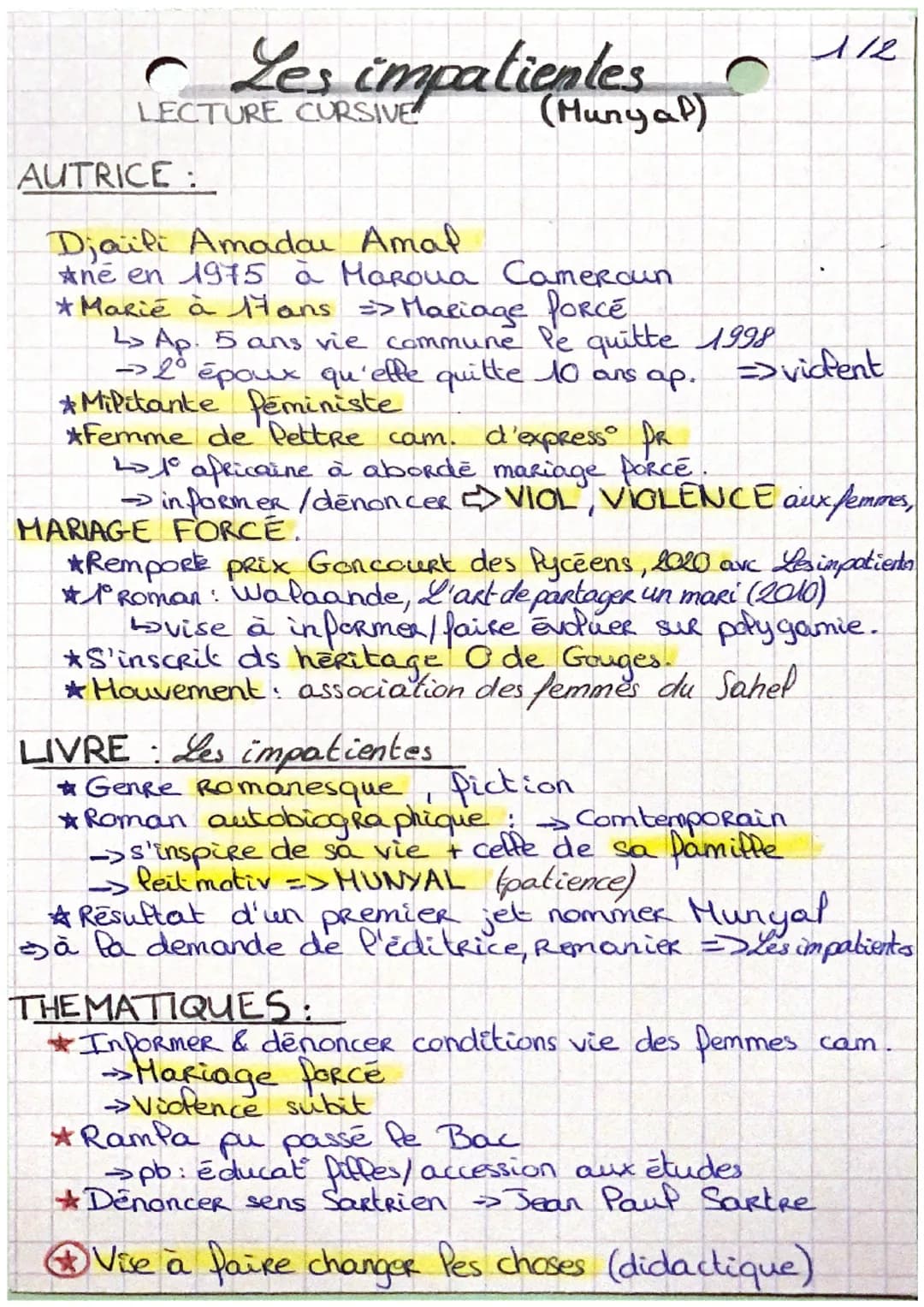 Les impatienles
LECTURE CURSIVE
(Munyal)
AUTRICE :
Djaili Amadou Amal
Ane en 1975 à Maroua Cameroun
* Marié à Hans => Mariage PORCE
L> Ap. 5