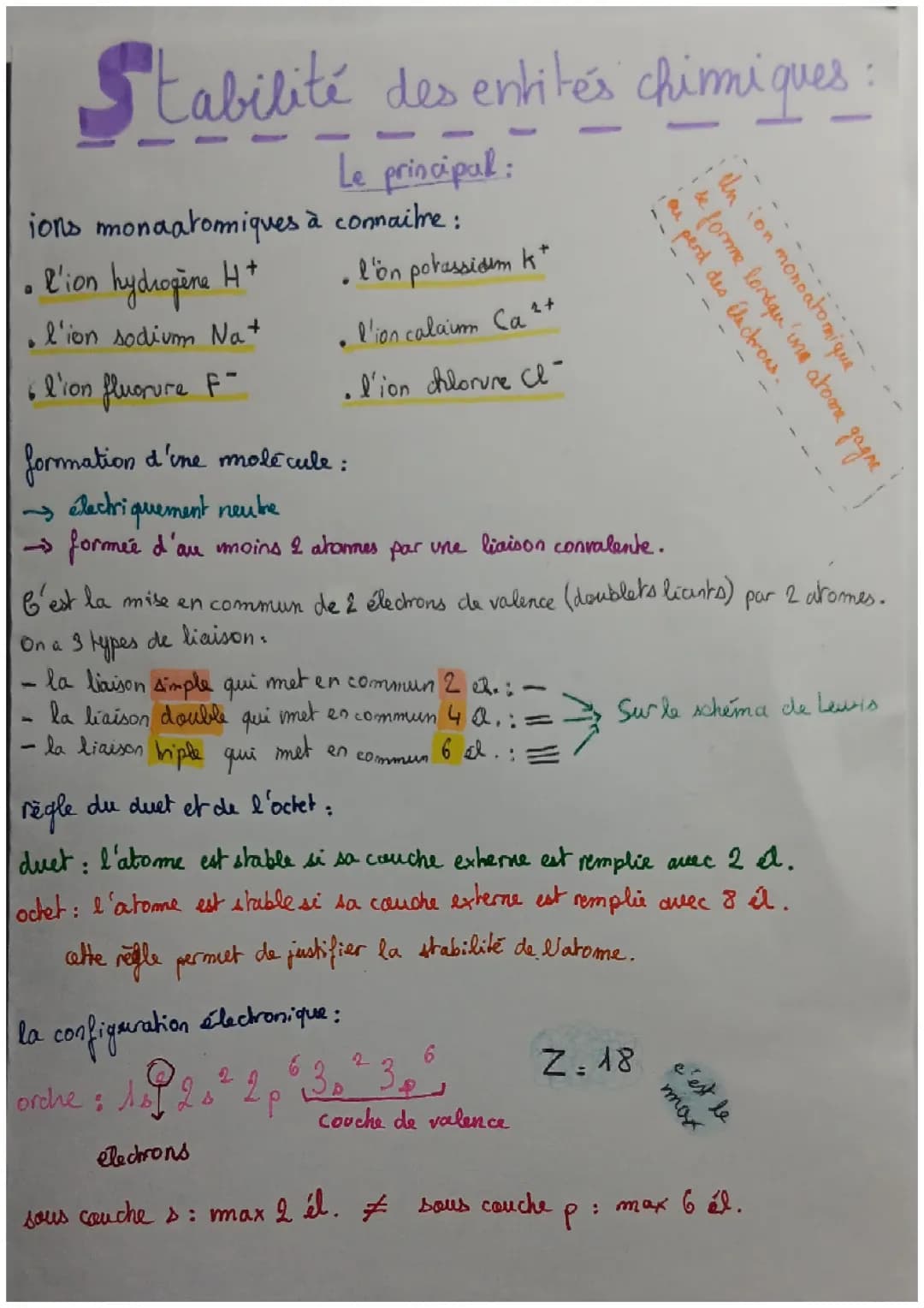 Stabilité des entités chimiques (le principal)