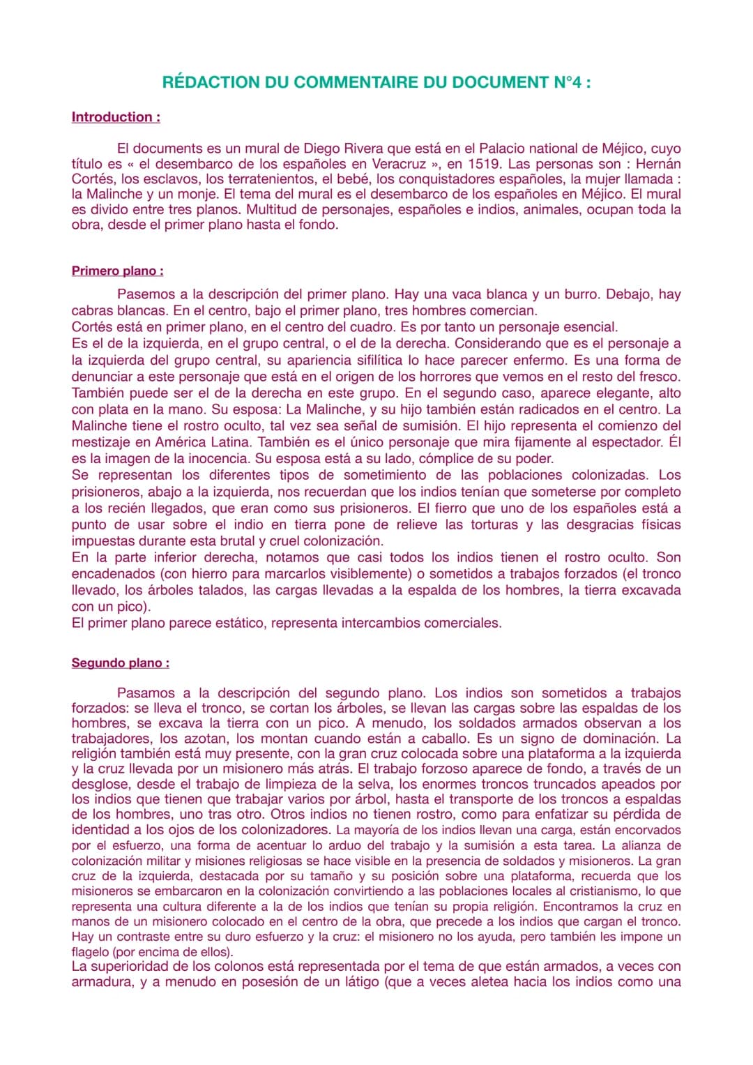 Introduction :
RÉDACTION DU COMMENTAIRE DU DOCUMENT N°4 :
El documents es un mural de Diego Rivera que está en el Palacio national de Méjico