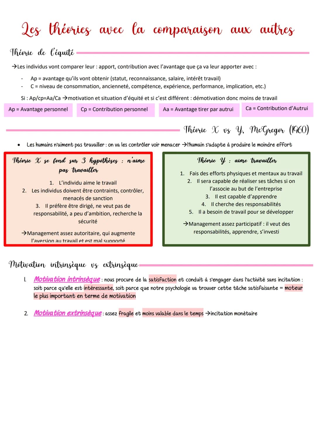 I.
la motivation
Théories centrées sur le travail
Théorie des deux facteurs :
Herzberg (1959/1871)
Théorie de la caractéristique de la
tâche