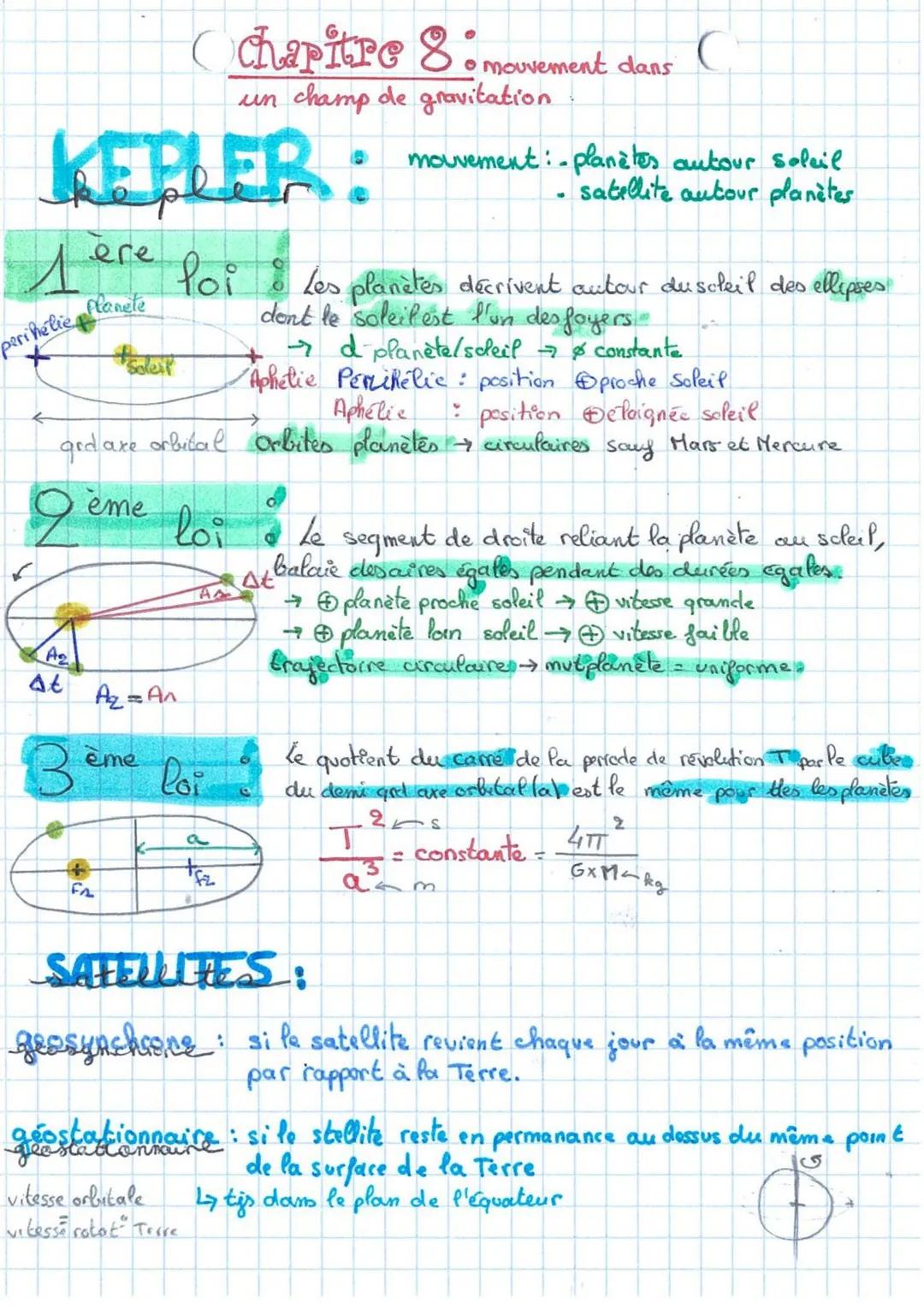 # Chapitre 8: mouvement dans C
un champ de gravitation

# KEPLER:

*   mouvement:- planètes autour soleil
*   satellite autour planètes

###