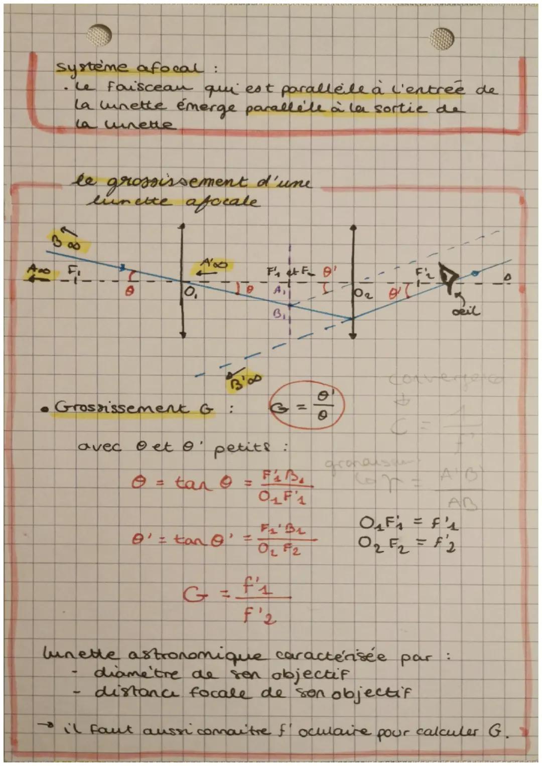 # PHYSIQUE

la lunette astronomique

:

• l'objectif situé du côté de l'objet
observé, chargé de collecter le maximum
de lumière provenant d
