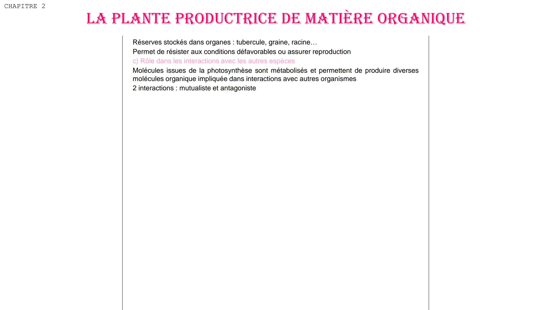 CHAPITRE 2
LA PLANTE PRODUCTRICE DE MATIÈRE ORGANIQUE
I. La réaction de la photosynthèse
a) Le rôle de la lumière
Plante consomme du CO₂ pou