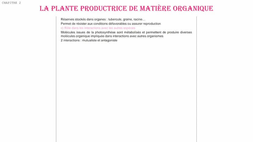 CHAPITRE 2
LA PLANTE PRODUCTRICE DE MATIÈRE ORGANIQUE
I. La réaction de la photosynthèse
a) Le rôle de la lumière
Plante consomme du CO₂ pou