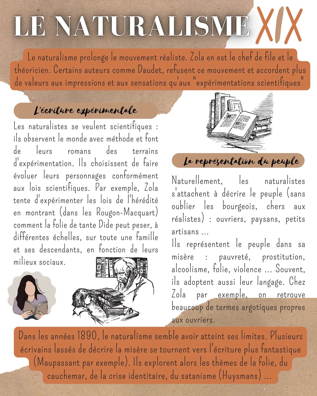 LE NATURALISME XIX
Le naturalisme prolonge le mouvement réaliste. Zola en est le chef de file et le
théoricien. Certains auteurs comme Daude