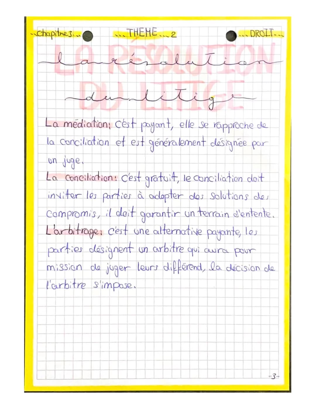 THEME 2
llage
Chapities..
... DROIT....
Le litige: le litige est un conflit entre deux
parties (Physique ou morale): le demandour et le
defe
