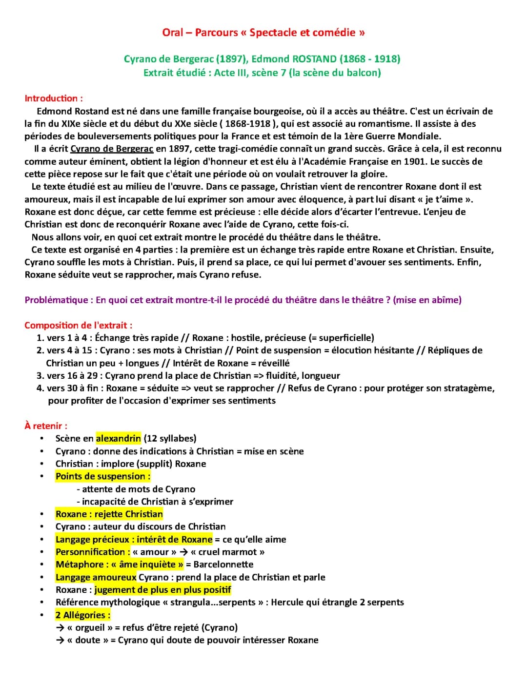Cyrano de Bergerac Acte 3 Scène 7 - Analyse linéaire et textes PDF