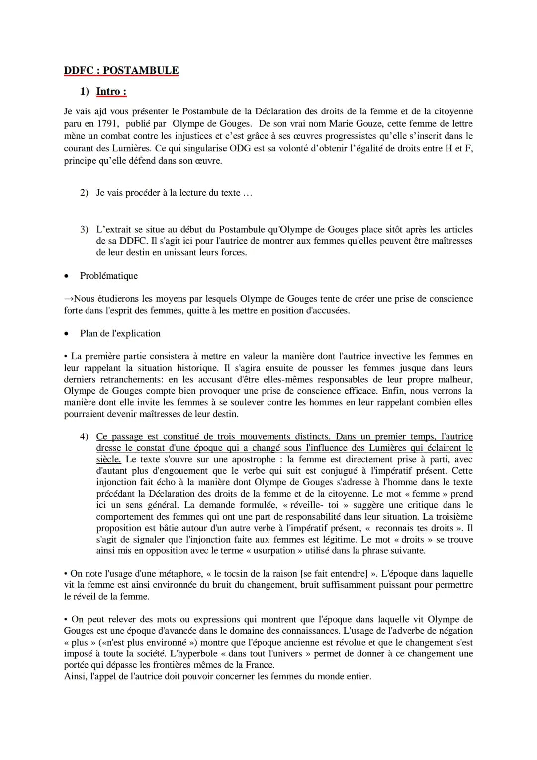 DDFC POSTAMBULE
1) Intro:
Je vais ajd vous présenter le Postambule de la Déclaration des droits de la femme et de la citoyenne
paru en 1791,
