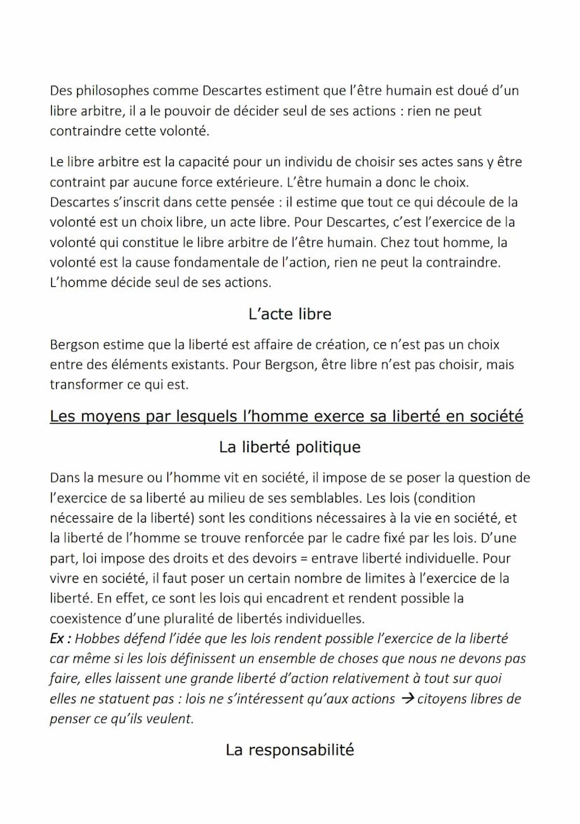 La Liberté
1) La liberté humaine et ses limites
L'être humain libre est celui qui dispose de lui-même à sa guise. On peut
distinguer différe