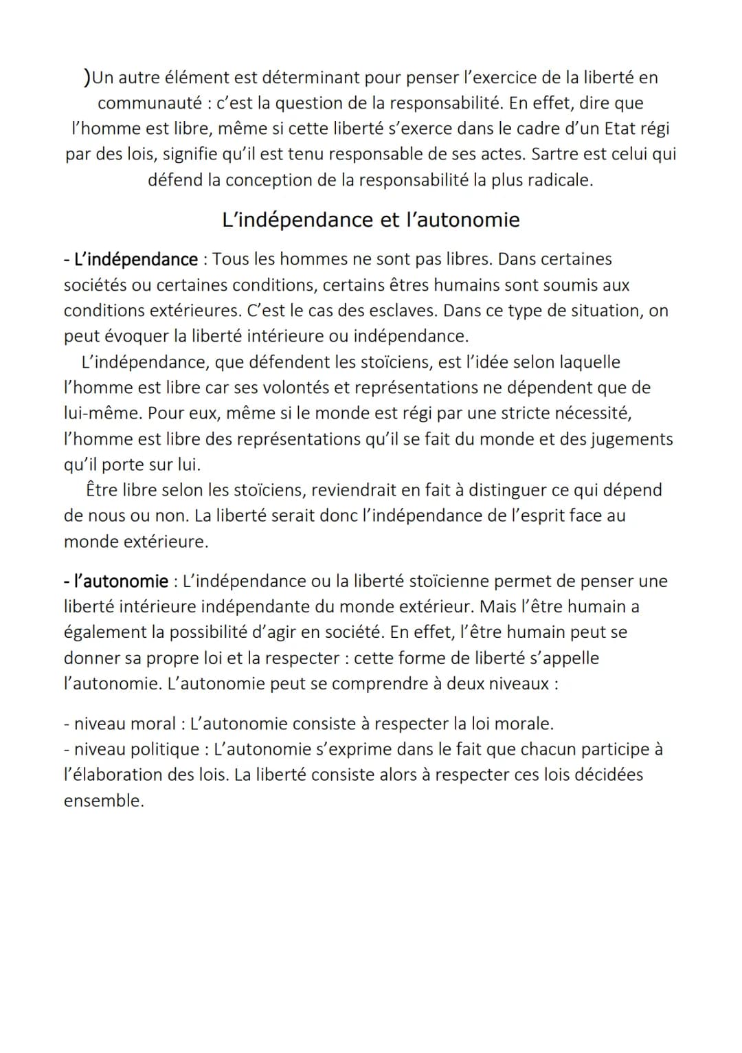 La Liberté
1) La liberté humaine et ses limites
L'être humain libre est celui qui dispose de lui-même à sa guise. On peut
distinguer différe