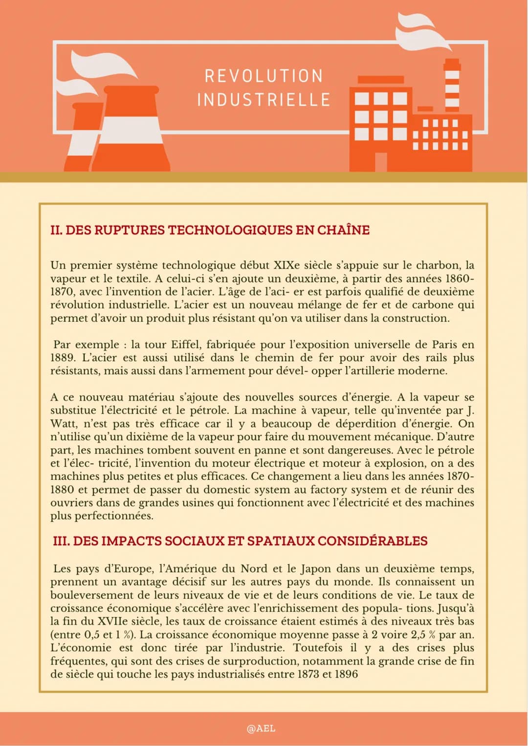 REVOLUTION
INDUSTRIELLE
II. DES RUPTURES TECHNOLOGIQUES EN CHAÎNE
Un premier système technologique début XIXe siècle s'appuie sur le charbon