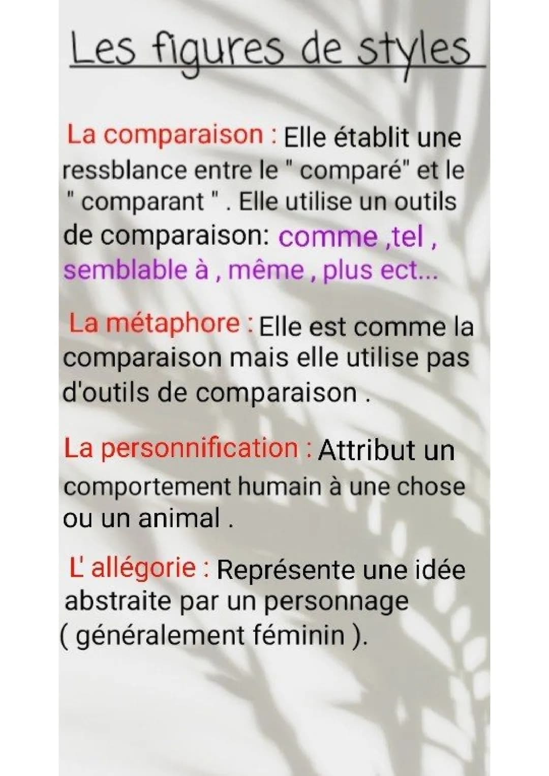 Français
Les figures de
styles
3 ème
Study - Good
vibes Les figures de styles
La comparaison : Elle établit une
ressblance entre le " compar