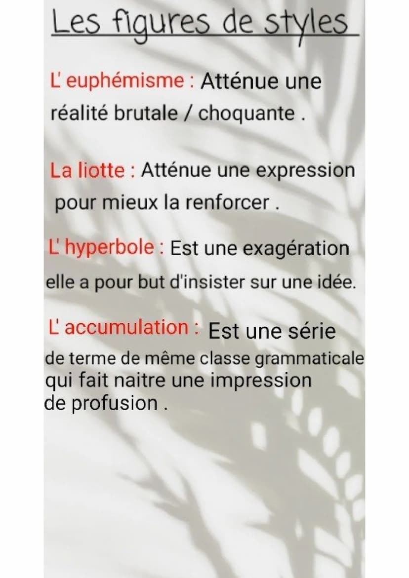 Français
Les figures de
styles
3 ème
Study - Good
vibes Les figures de styles
La comparaison : Elle établit une
ressblance entre le " compar