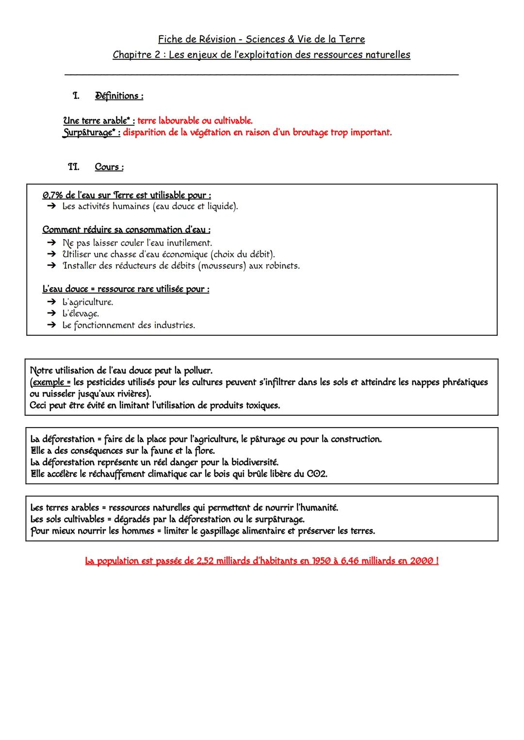 1.
Fiche de Révision - Sciences & Vie de la Terre
Chapitre 2 : Les enjeux de l'exploitation des ressources naturelles
Définitions :
Une terr