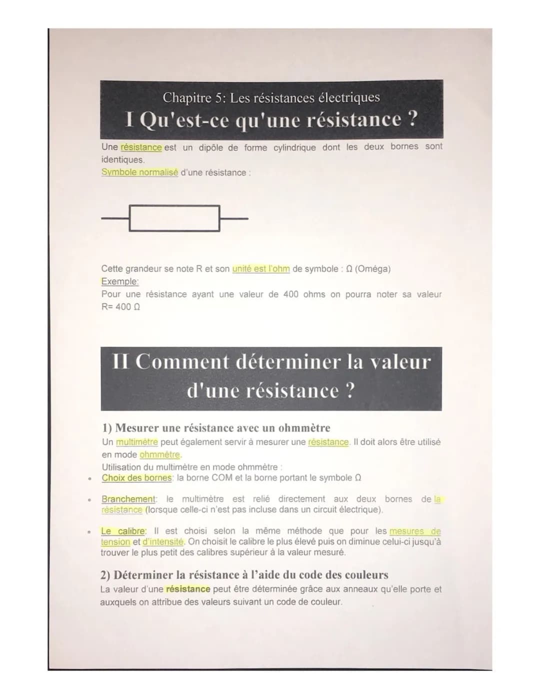 Les résistances électriques 