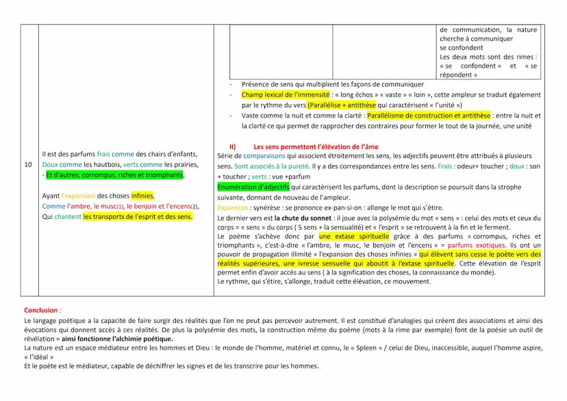 POEME 1:
Objectifs : étudier l'alchimie poétique, la notion de synesthésies. Comment, grâce à la notion de correspondances, le poète réussit
