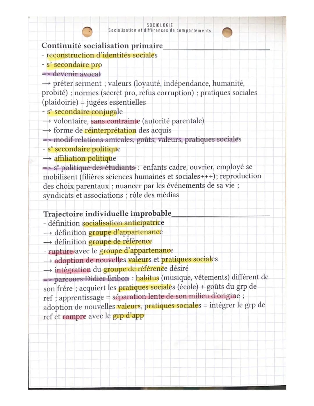 SOCIOLOGIE
Socialisation et différences de comportements
Définitions
- norme : règle ou modèle de conduite très largement suivi.es dans
une 