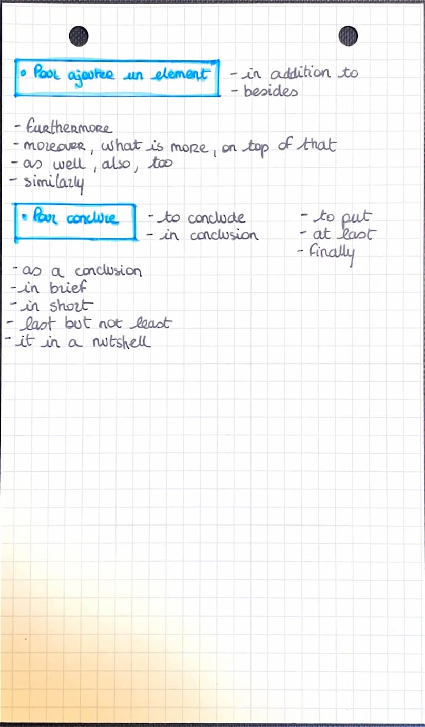 112
O
-
LINK WORDS
Pour commencer
- to start with
my
• Pauz developpe un sojet
-
actually
anyway
- in most cases
- in this Respect
to some e